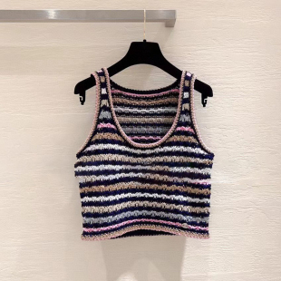 夏季新款韩版小香风重工彩色条纹针织背心女减龄显瘦无袖上衣