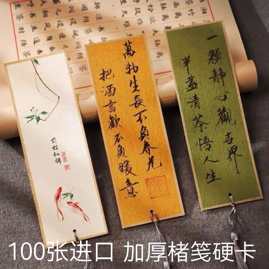 100张加厚进口楮笺书签双面高档包边熟宣纸书法空白手写书签文创
