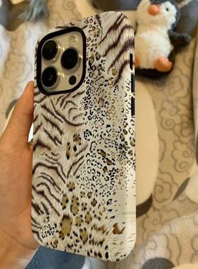 高级虎豹纹理苹果16pro手机壳iPhone15菲林二合一14pro13轻奢116e