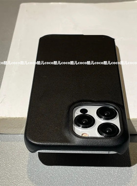 高档黑色皮质适用苹果14手机壳iphone13promax半包12/11防摔硬壳