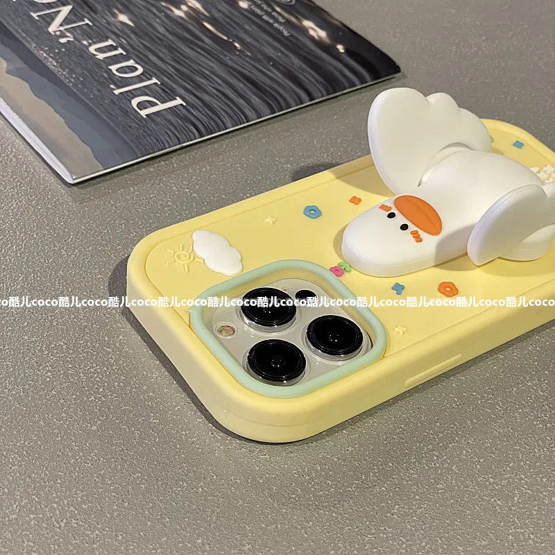 立体翅膀鸭子支架适用苹果14手机壳iPhone15promax创意13硅胶12女