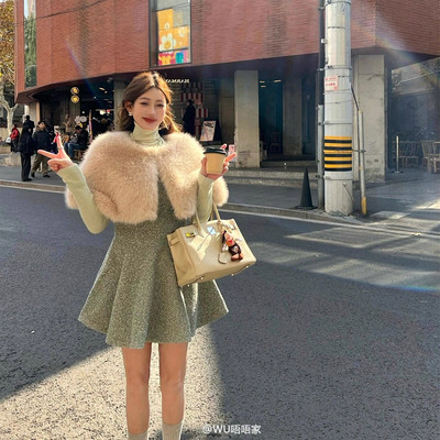 新中式皮草披肩女秋冬仿狐狸毛