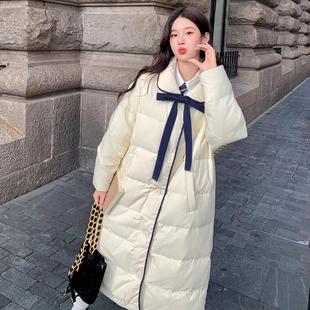 超好看蝴蝶结a字版羽绒服冬季女2024新款长款小个子面包服厚大衣