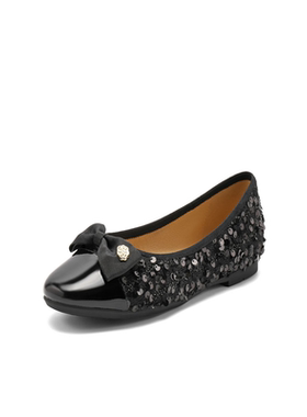 百丽小香风平底鞋女鞋2024秋季新款蝴蝶结拼色通勤单鞋B5L1 B5L1D