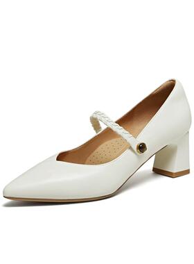 他她粗跟羊皮浅口单鞋休闲鞋女鞋2026春新款气质玛丽珍鞋XGM05AQ6