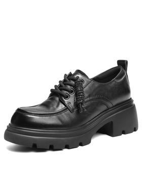 百丽厚底牛津鞋黑色小皮鞋女鞋2026春新款深口单鞋E9N1  E9N1DAM6