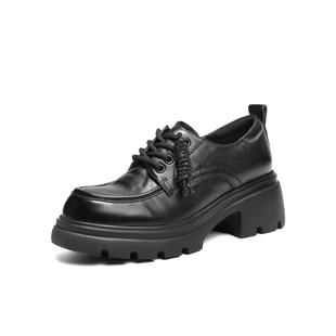 黑色小皮鞋 E9N1 女鞋 深口单鞋 E9N1DAM6 2026春新款 百丽厚底牛津鞋