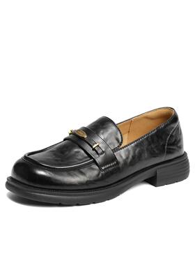 百丽元宝黑色复古乐福鞋女鞋2026春新款小皮鞋单鞋F6S1  F6S1DAA6