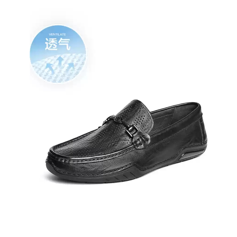 百丽一脚蹬透气豆豆鞋休闲爸爸鞋2025夏季新款真牛皮男鞋8RT01BM5