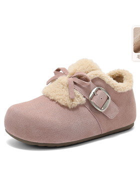 百丽毛毛鞋粉色勃肯鞋加绒棉鞋女鞋子2025冬季新款雪地靴B2829DM5