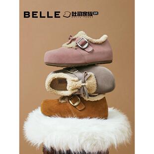 百丽喵喵吐司毛毛勃肯鞋女鞋子2026冬新款加绒棉鞋雪地靴B2829DM5