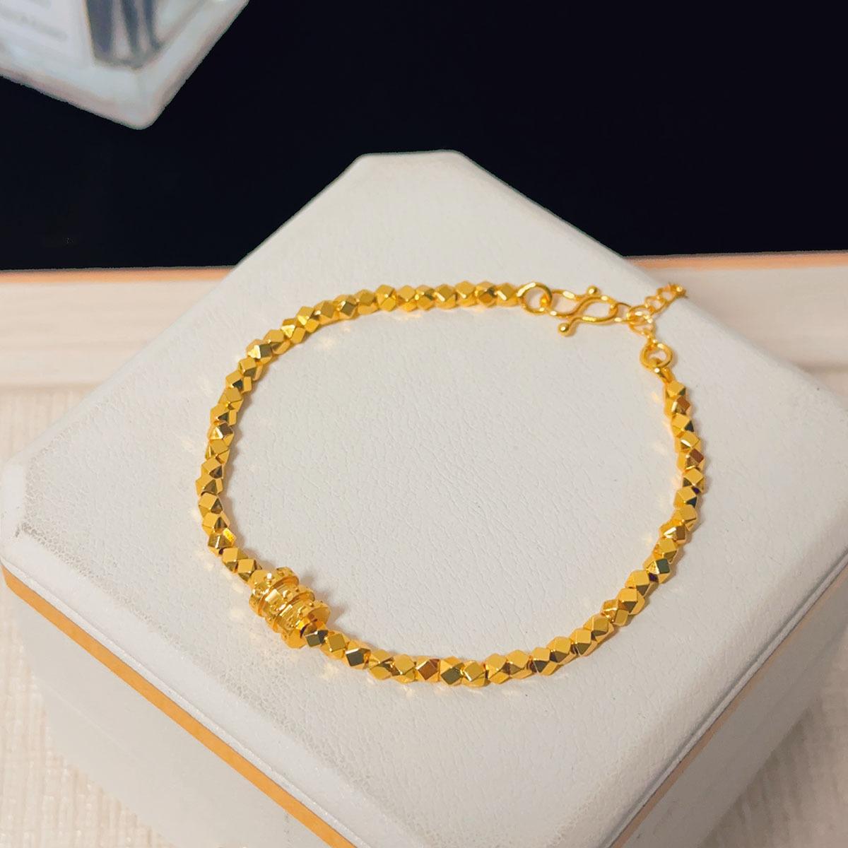 新中式风简约碎银几两小蛮腰手链女蹦迪方块轻奢不掉色串珠碎金子