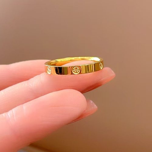 古法沙金精品米字纹车花戒指