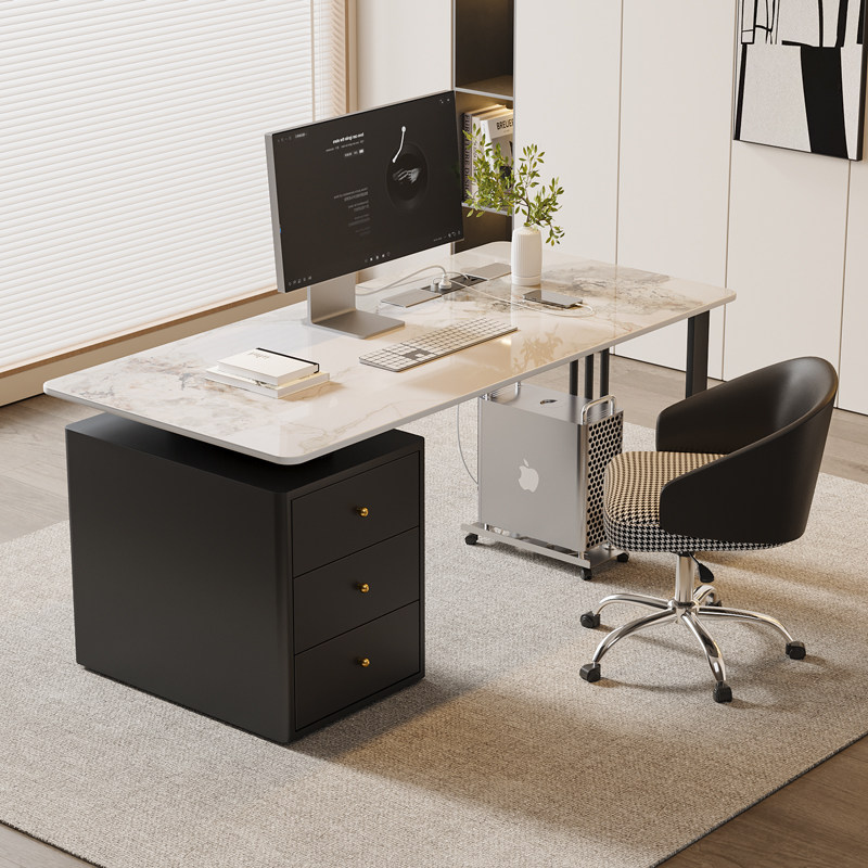 北欧电脑办公老板桌台式家用岩板书房书桌学生学习桌加厚卧室轻奢