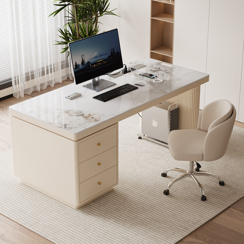 意式轻奢电脑桌家用卧室书房岩板书桌学生学习写字台办公桌老板桌