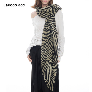 Lacoco 旷野斑纹！复古斑马纹薄款围巾丝巾时尚百搭披肩大方巾女