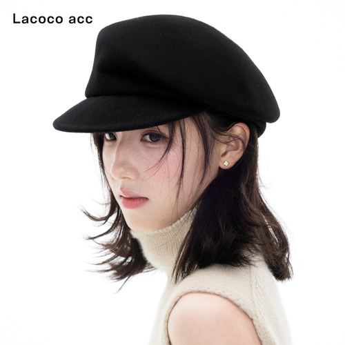Lacoco复古纯羊毛报童帽女