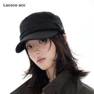 Lacoco韩系平顶鸭舌帽2026秋季新款高品质马术帽复古时髦骑士帽女