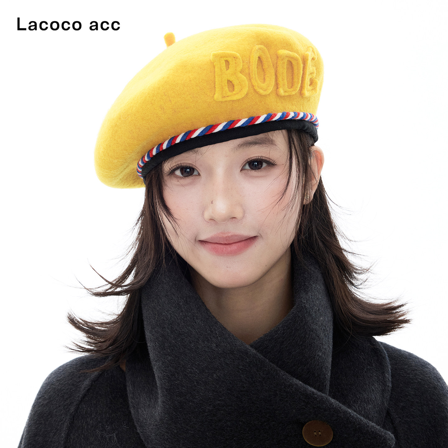Lacoco 章若楠同款羊毛贝雷帽女2026秋季新款时髦休闲百搭画家帽