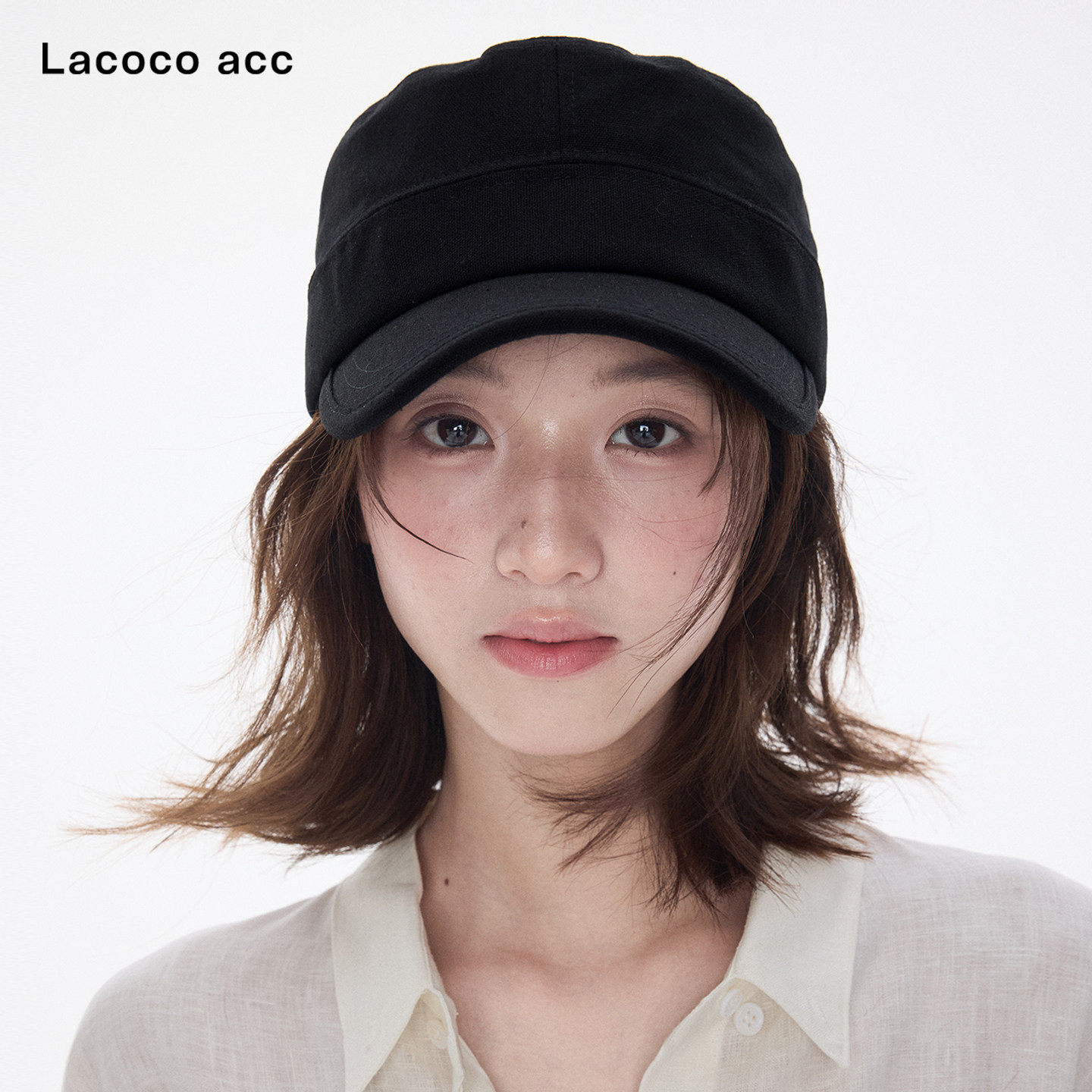 Lacoco韩系黑色平顶鸭舌帽2026秋季大头围防晒帽百搭透气马术帽女