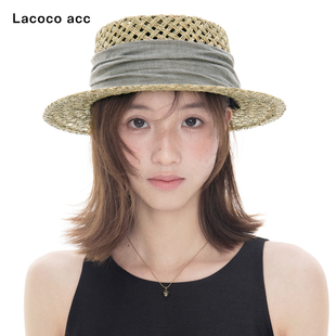 Lacoco 海岸漫行！2026夏季老钱风宽檐草帽显脸小百搭遮阳礼帽女