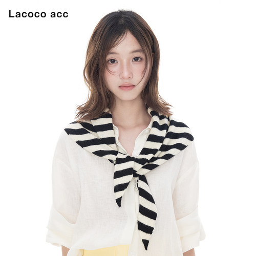 Lacoco100%澳洲羊毛条纹三角巾