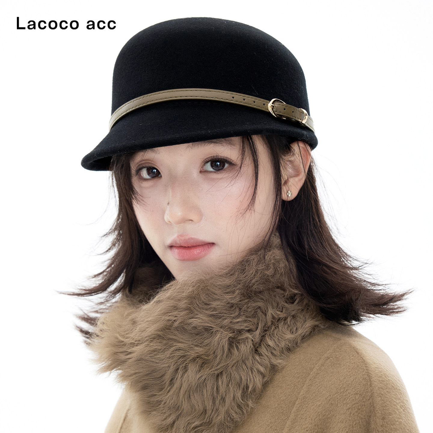 Lacoco 日系复古纯羊毛报童帽女2026秋冬时髦马术帽显脸小骑士帽