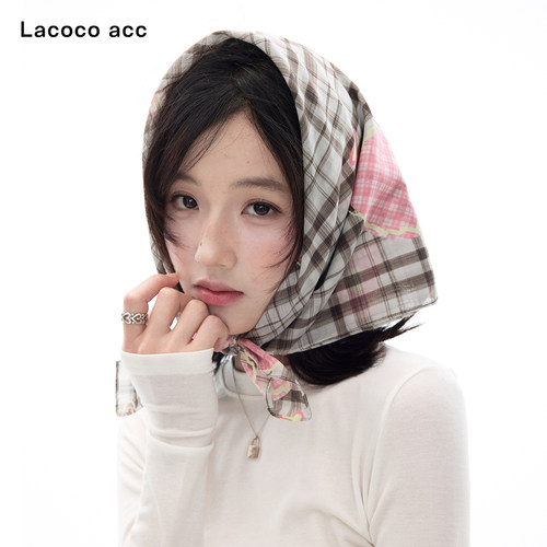 Lacoco复古格纹爱心头巾