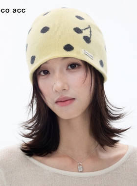 Lacoco韩系波点针织帽女