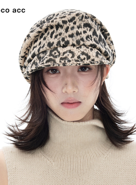 Lacoco复古豹纹报童帽女