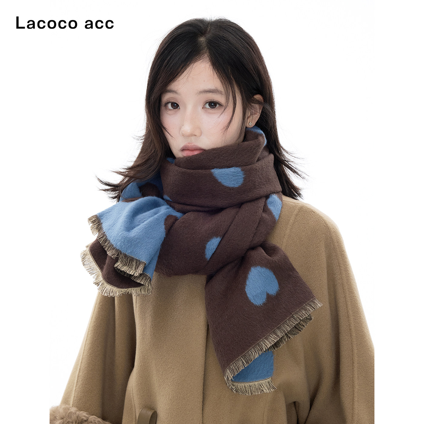 Lacoco 复古爱心双面围巾女2026秋冬新款柔软亲肤加厚保暖围脖潮