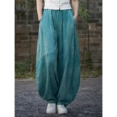 禅意复古太极练功长裤 高端灯笼裤 女春苎麻扎染宽松阔腿休闲裤