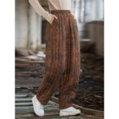 子冬季 加厚保暖棉裤 新款 复古个性 女外穿 自制手染文艺夹棉裤 棉麻裤