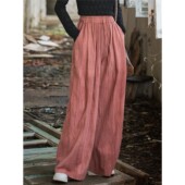 子柔软休闲阔腿女裤 高端苎麻扎染宽松长裤 子女春秋2026新款 棉麻裤