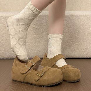 复古风勃肯鞋女2026春季新款内增高百搭小个子魔术贴玛丽珍单鞋子