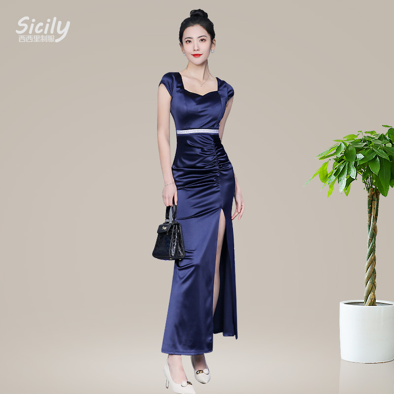 夜场晚礼服性感KTV足疗桑拿洗浴按摩足浴技师工作服公关显瘦长裙