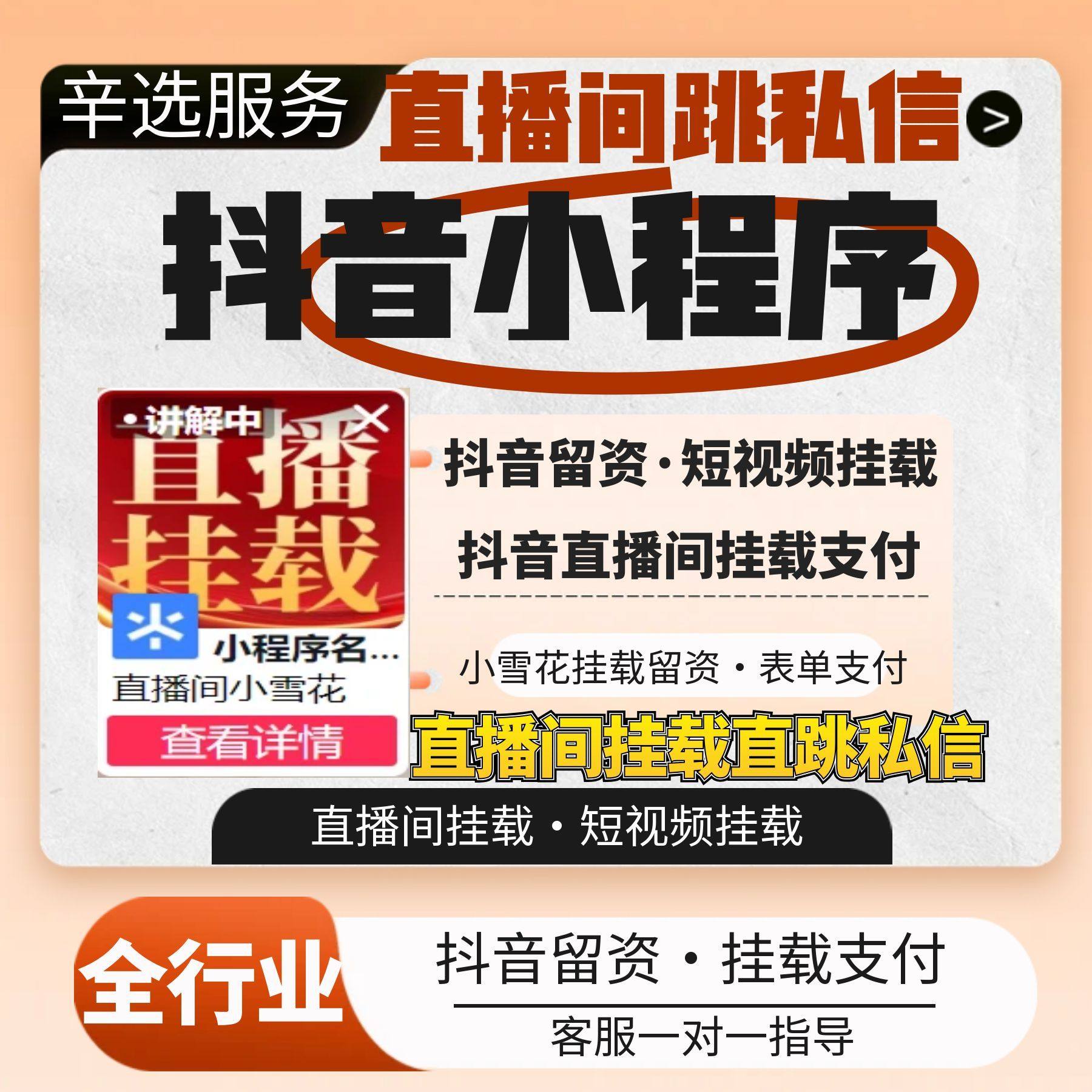 抖音直播挂载汽车小程序房地产业全行业小雪花短视频教育挂载私信,商务/设计服务,设计素材/源文件,淘宝优惠券,粉丝福利购,淘宝优惠卷
