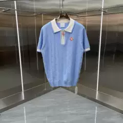 New Summer Men's Casual Contrast Color Zip Polo Shirt Short Sleeve Breathable Pullover Top CaSa