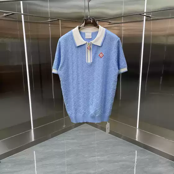 New Summer Men's Casual Contrast Color Zip Polo Shirt Short Sleeve Breathable Pullover Top CaSa