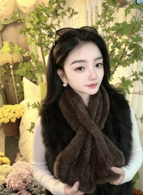 韩国水貂毛皮草围巾女秋冬季双面水貂绒围脖毛毛领子皮草围脖