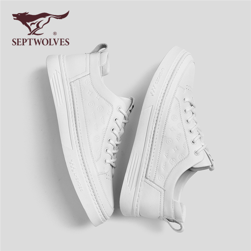 七匹狼休闲皮鞋男冬季薄款纯白鞋子男士潮鞋复古板鞋新款小白鞋男