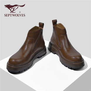 厚底增高休闲皮靴 七匹狼马丁靴男2025秋季 新款 工装 男靴英伦风男士