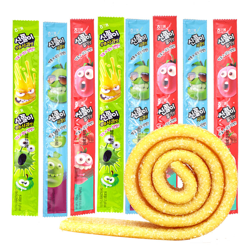 韩国进口 海太草莓苹果软糖长舌头软糖24g*10包 长条果汁橡皮糖
