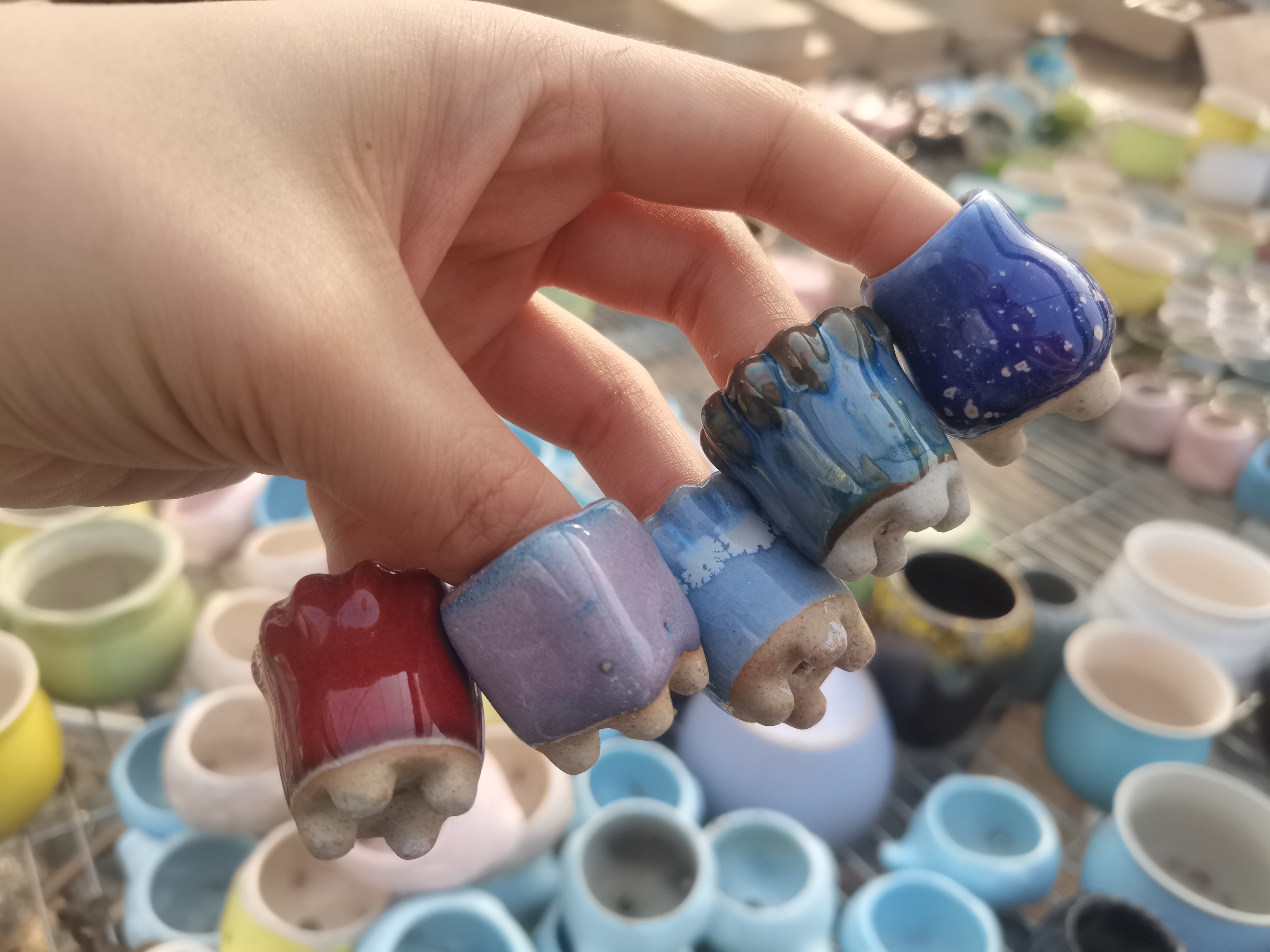 迷你拇指盆创意个性特小可爱粗陶透气桃蛋多肉植物母子花盆迷你茅