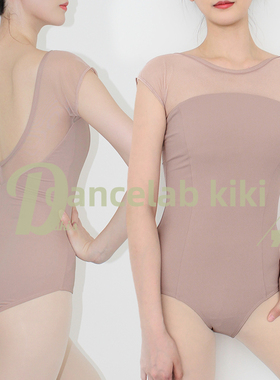 dancelabkiki芭蕾舞练功服体服剖线网纱拼接短袖大v后背Erelah