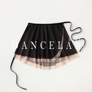 dancelabkiki芭蕾舞裙练功基训一片式 半身裙双层网纱裙粉蓝系带女