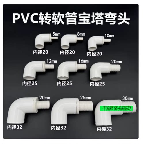 PVC弯款宝塔硬管变软管分体接头变径异径90度弯头大小直角弯20 25