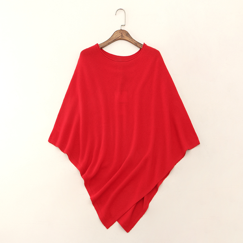 红色尖摆羊绒斗篷披肩圆领针织衫上衣女0.