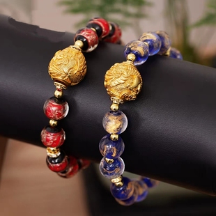 故宫龙凤金禧手串琉璃 男女情侣款金箔琉璃珠子手串手链首饰礼物