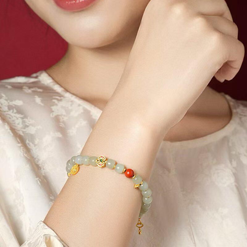 故宫青绿玉韵渐变手串 单圈双圈和田玉手链女款珠子手串珠手链